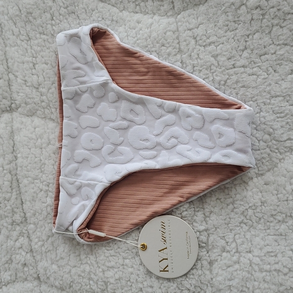 KYA Swim Reversible Bikini Bottoms White Leopard Rib Bellini